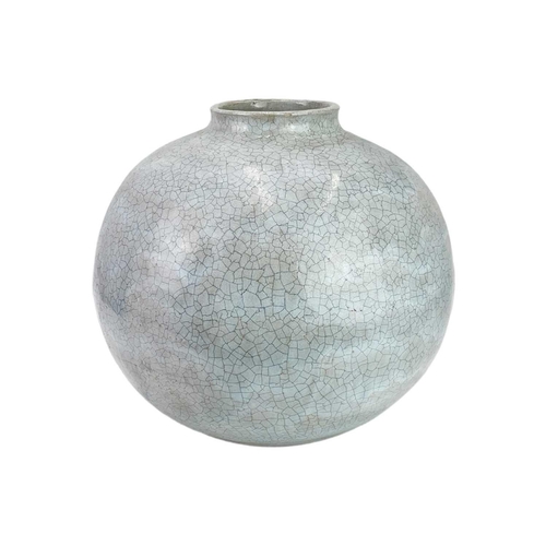 1122 - Christa Maria HERRMANN (b.1945). A large raku glazed globular jar, incised initials and 89, height 3... 