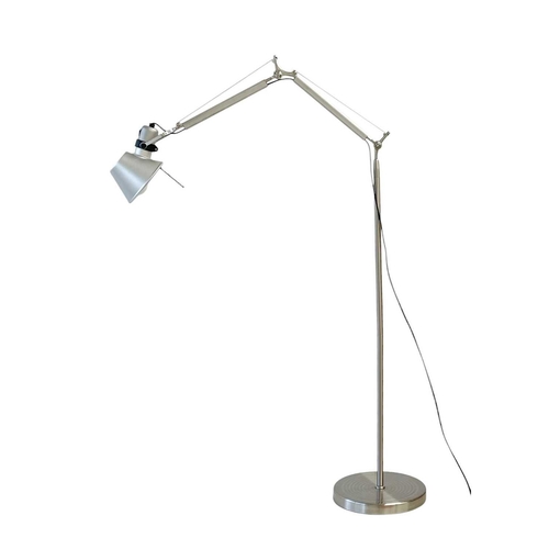 1139 - § A Brushed steel finish adjustable angle standard lamp. Height 185cm, together with a matching side... 