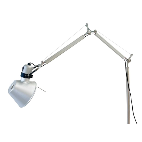 1139 - § A Brushed steel finish adjustable angle standard lamp. Height 185cm, together with a matching side... 