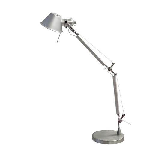 1139 - § A Brushed steel finish adjustable angle standard lamp. Height 185cm, together with a matching side... 