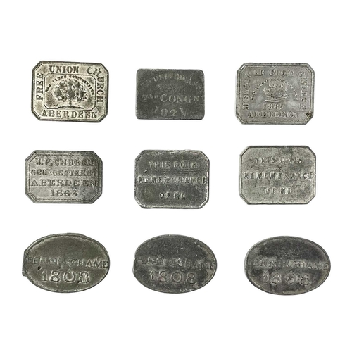 114 - Nine assorted Georgian and later Scottish communion tokens. Including Free Union Church of Aberdeen,... 