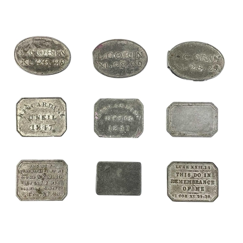 114 - Nine assorted Georgian and later Scottish communion tokens. Including Free Union Church of Aberdeen,... 