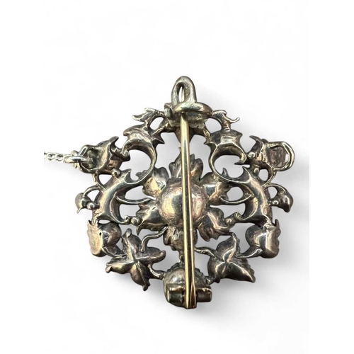 1162 - A Georgian diamond brooch The rose-cut stones set in silver, 10.34gm, 31mm maximum. Adapted Mollie &... 