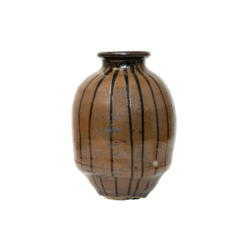 1166 - A Japanese Tamba ware vase. 19th century, the brown glaze with dark brown streaks, height 36cm. Moll... 