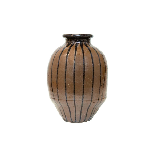 1166 - A Japanese Tamba ware vase. 19th century, the brown glaze with dark brown streaks, height 36cm. Moll... 