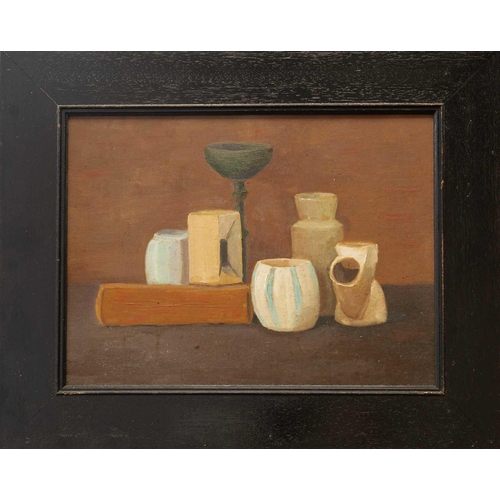 1175 - Attributed to Graham DARK. Studio pots and vases, a pair of still life studies, oil on artists board... 