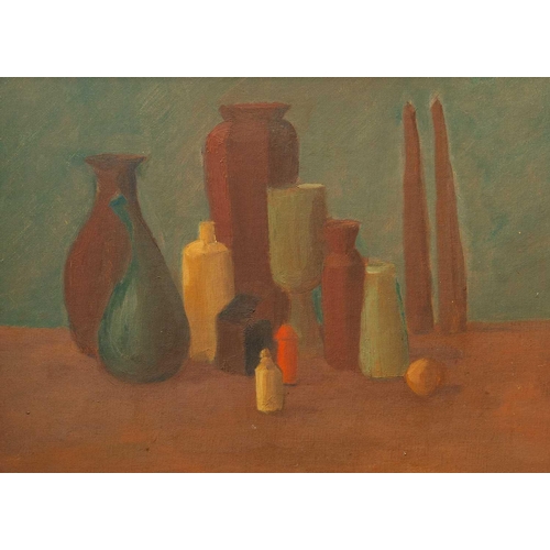 1175 - Attributed to Graham DARK. Studio pots and vases, a pair of still life studies, oil on artists board... 