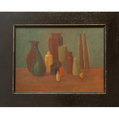 1175 - Attributed to Graham DARK. Studio pots and vases, a pair of still life studies, oil on artists board... 