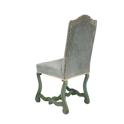 1188 - A French Louis XIII style painted side chair. 18th century, with upholstered back and seat and os-de... 