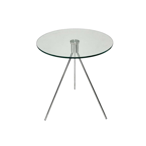 1190 - A glass top circular occasional table. Modern, raised on three outsplay legs, height 57cm, diameter ... 