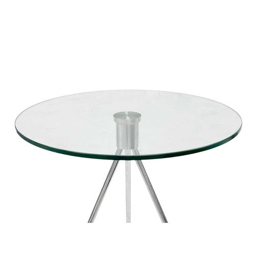 1190 - A glass top circular occasional table. Modern, raised on three outsplay legs, height 57cm, diameter ... 