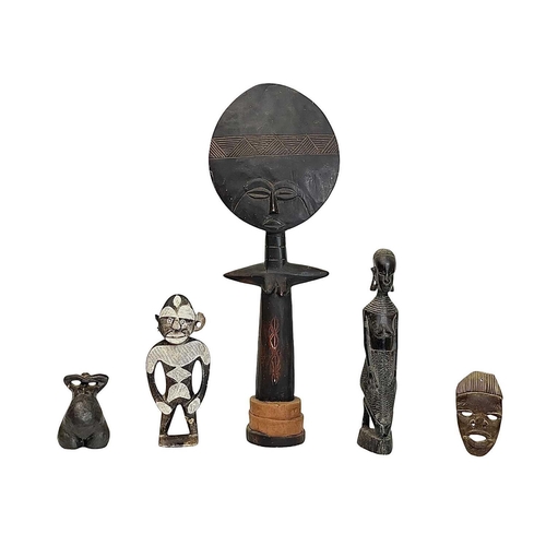 120 - An Ashanti fertility doll. Of typical form, height 53cm together with a pottery fertility figure, Af... 