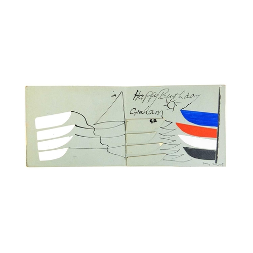 1214 - Sir Terry FROST (1915-2003) Birthday card to Graham. Untitled, coloured boats, gouache, ink, and col... 