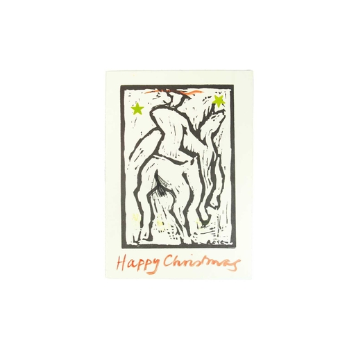 1218 - Mixed Christmas and greetings cards. Including Rose Hilton, linocut with a figure on a horse, 21X15c... 