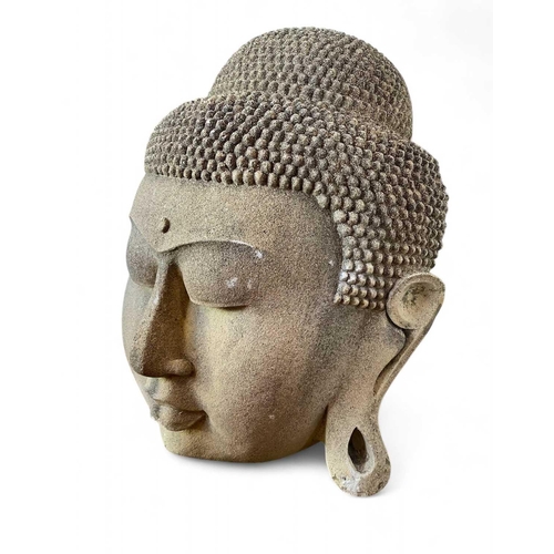 1222 - A large reconstituted stone Buddha head Modern, height 47cm Mollie & Graham met in Wimbledon in 1978... 