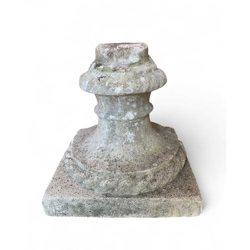 1227 - A large reconstituted stone pineapple finial. Height 68cm plus stone plinth 37cm Mollie & Graham met... 