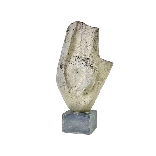 1230 - Modern British School, Abstract sandstone sculpture. Late 20th century, height 45.5cm, on a slate pl... 