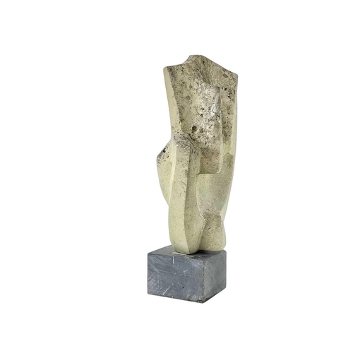 1230 - Modern British School, Abstract sandstone sculpture. Late 20th century, height 45.5cm, on a slate pl... 