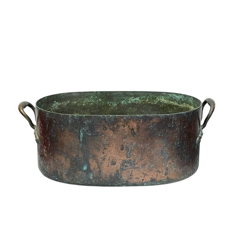 153 - Two 19th century copper pans. One stamped with Benham & Froud mark, each with twin handles, diameter... 