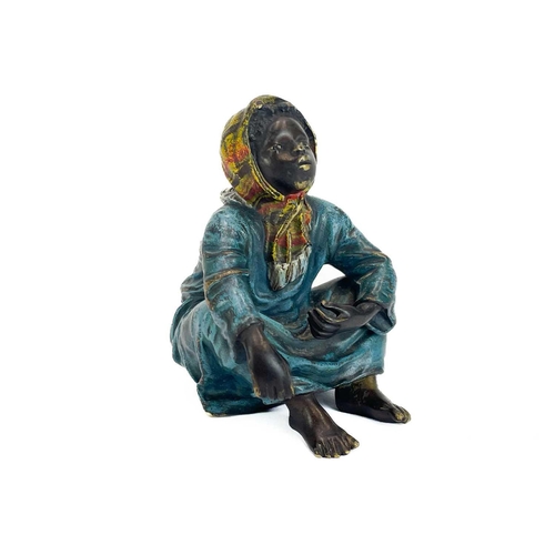 154 - Franz Bergmann, An Austrian cold painted bronze figure of a seated Bedouin girl. Vienna, circa 1900,... 