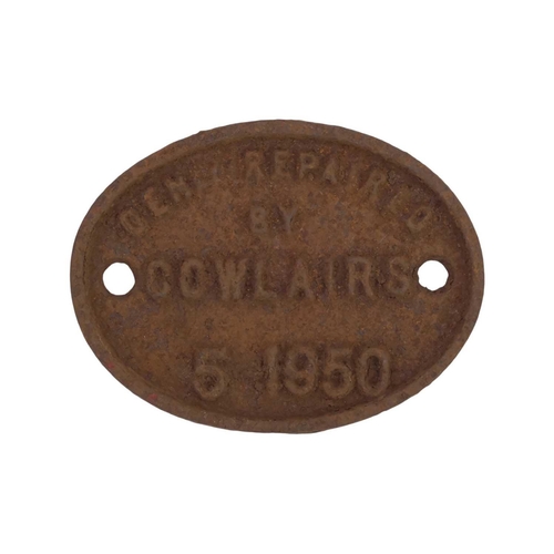 183 - Two LNER Darlington cast iron carriage plates. 1935, number 179571, and a 1950 repair plate (3).