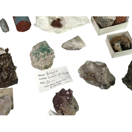 208 - A collection of Cornish mineral specimens. Most with labels to include siderite on quartz with fluor... 