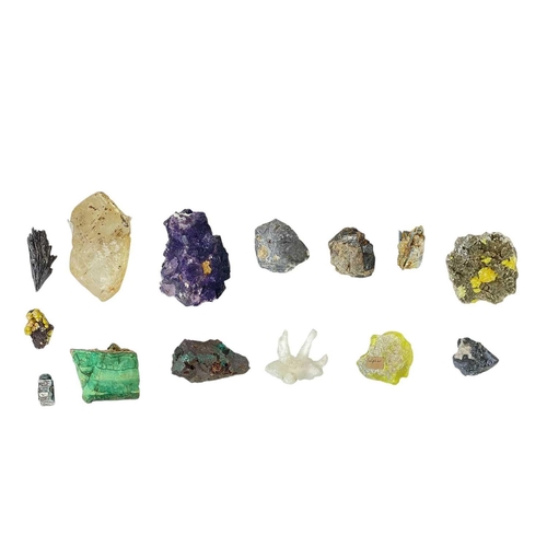 217 - A collection of mineral specimens. To include kyanite, brochantite crystals on chalcocite, hubnerite... 