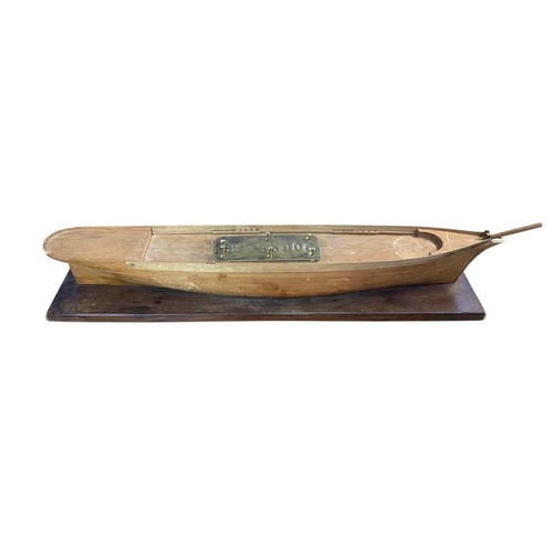 227 - A Builder's full hull model, probably of a schooner. Circa 1850, with laminated sections, mounted a ... 