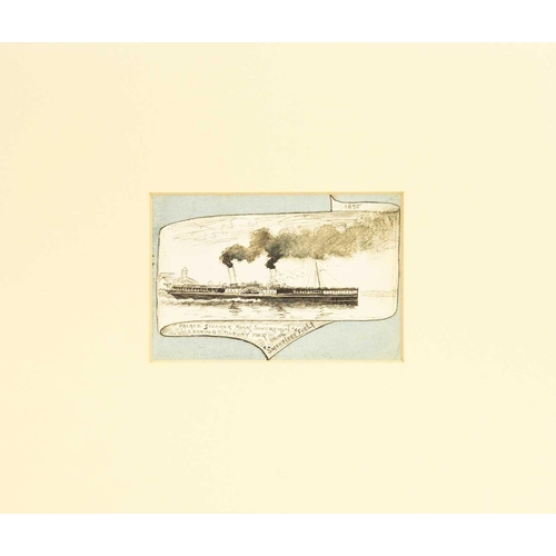 230 - Three monochrome ink and wash drawings of steamships. Late 19th century, each painted as a scroll, a... 