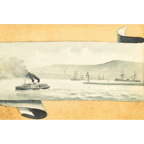 230 - Three monochrome ink and wash drawings of steamships. Late 19th century, each painted as a scroll, a... 