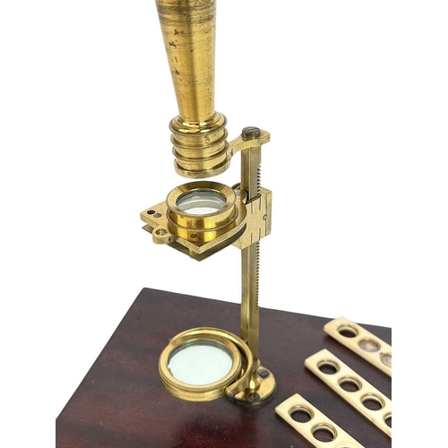 232 - A Cary, London brass pocket or travelling compound microscope. Early 19th century, with a mahogany c... 