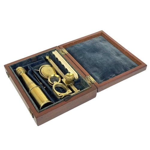 232 - A Cary, London brass pocket or travelling compound microscope. Early 19th century, with a mahogany c... 