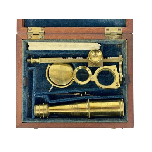 232 - A Cary, London brass pocket or travelling compound microscope. Early 19th century, with a mahogany c... 