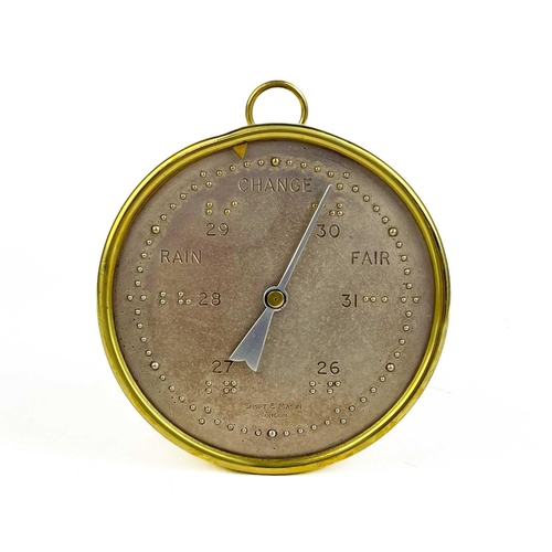 246 - A Short & Mason brass and silvered Braille barometer. 1920s/30s, with suspension ring and folding re... 