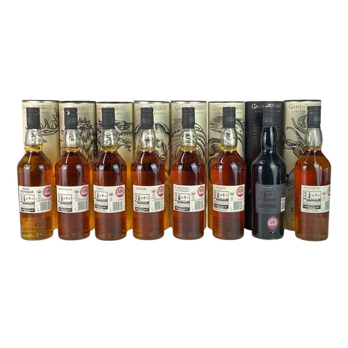 250 - A collection of eight limited edition Game Of Thrones single malt whiskies, comprising Clyneish Rese... 