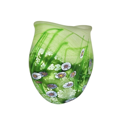 291 - Norman Stuart Clarke (1944) A studio glass vase. Decorated a flower garden, etched signature and dat... 