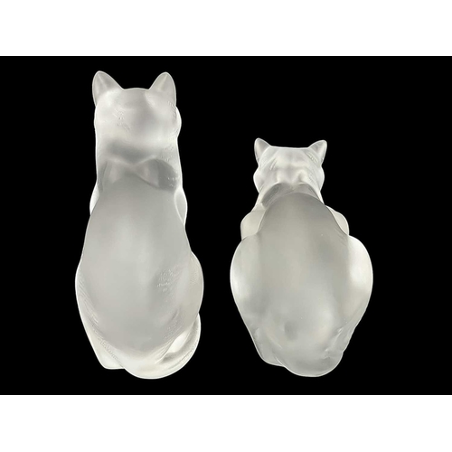 296 - A Lalique glass model of a seated cat. Height 25cm together with another Lalique glass model of a cr... 