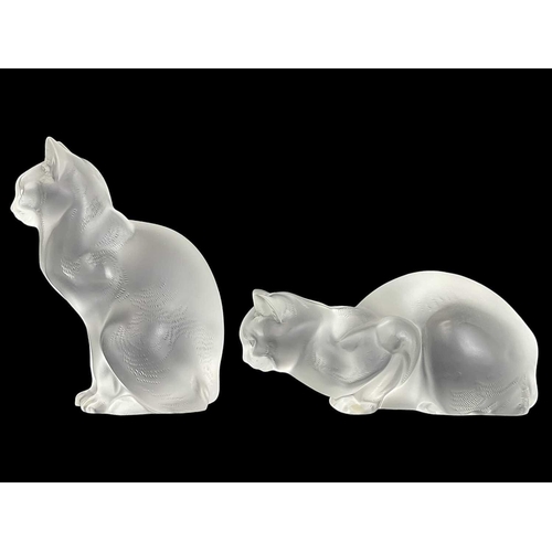 296 - A Lalique glass model of a seated cat. Height 25cm together with another Lalique glass model of a cr... 