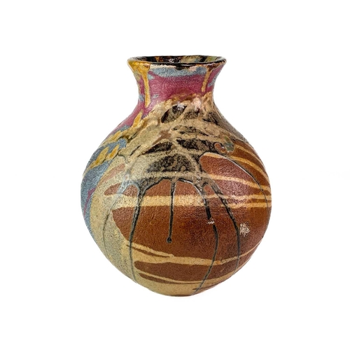 297 - A studio pottery raku fired vase. Signed Jane Bideford 2003, height 29cm together with another raku ... 