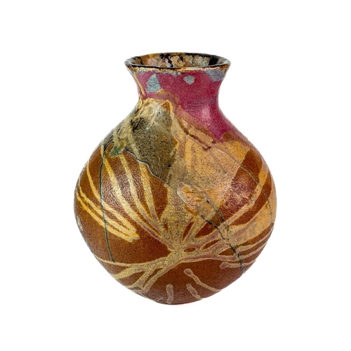 297 - A studio pottery raku fired vase. Signed Jane Bideford 2003, height 29cm together with another raku ... 