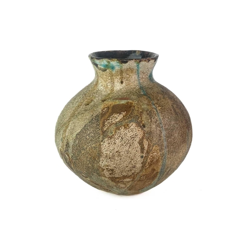 297 - A studio pottery raku fired vase. Signed Jane Bideford 2003, height 29cm together with another raku ... 