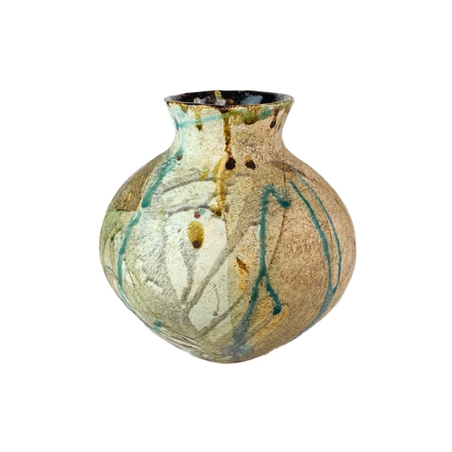 297 - A studio pottery raku fired vase. Signed Jane Bideford 2003, height 29cm together with another raku ... 