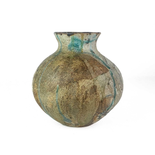 297 - A studio pottery raku fired vase. Signed Jane Bideford 2003, height 29cm together with another raku ... 