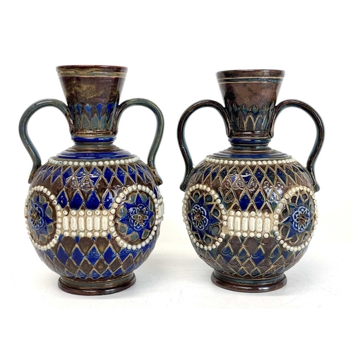 347 - A pair of Royal Doulton stoneware twin handled vases circa 1900 Height 20cm, together with a Wedgwoo... 