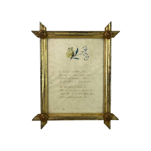 39 - A gilt frame handwritten poem of Waterloo. 'On Waterloo's embattled plain was many a British solider... 