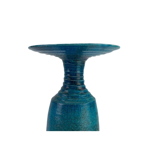 416 - Hugh West (1950) Studio pottery vase, raised potter marks, height 43cm together with a green glass v... 