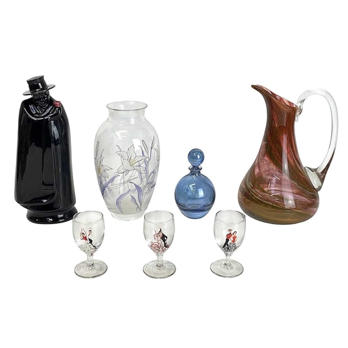 425 - A Sandeman Don decanter with three glasses. Height 25cm together with a Caithness vase, an Isle of W... 