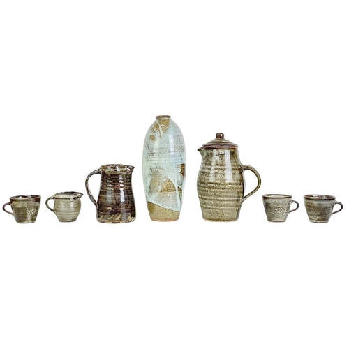 432 - A Leach standard ware part coffee service. Comprising; pot and cover, jug, sugar bowl, three cups an... 