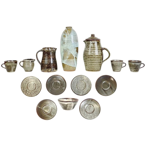 432 - A Leach standard ware part coffee service. Comprising; pot and cover, jug, sugar bowl, three cups an... 