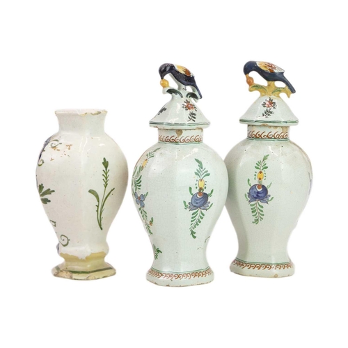 457 - A pair of Dutch Delft polychrome vases and covers. 19th century, painted with portraits of William a... 